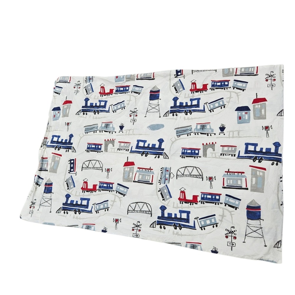 Pottery Barn Kids‎ Standard Train Pillowcase Cotton Blend Boy Blue Red